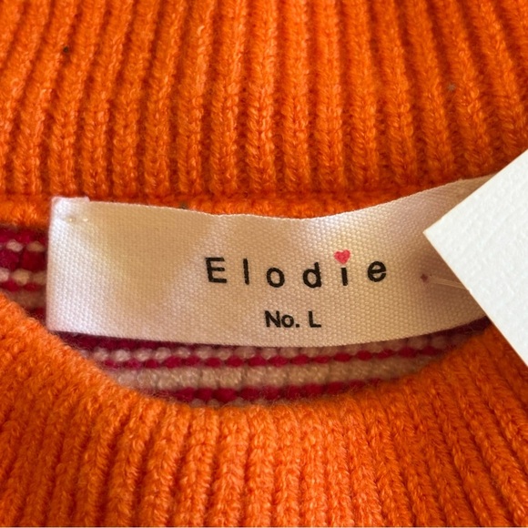 Elodie L NWT fuchsia pink orange and white striped crewneck sweater - Picture 6 of 10